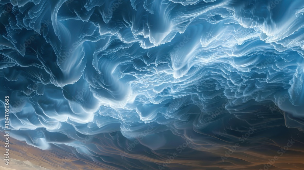 Poster unique clouds in undulating wave patterns above desert