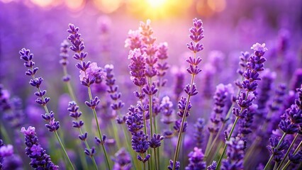Bright lavender flowers selective focus in a lavender field macro