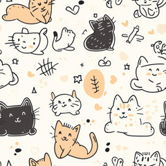 A playful pattern featuring adorable illustrated cats