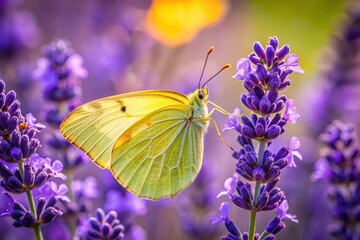 Naklejka premium Beautiful Yellow Brimstone Butterfly on Lavender Flower - Stunning Architectural Photography for Nature Lovers