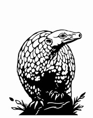 Pangolin black and white vector art illustration