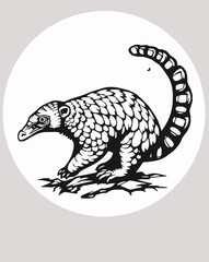 Pangolin black and white vector art illustration