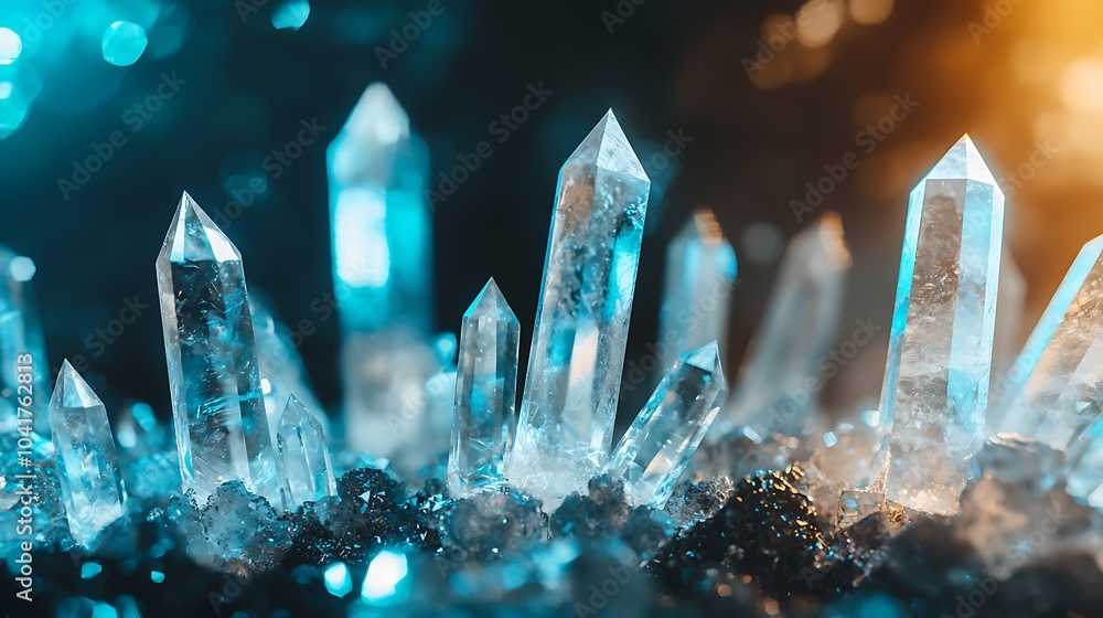 Aufkleber a close-up of crystal formations in a cave with light reflecting off the sharp edges