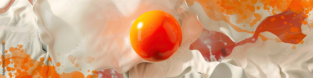 Aufkleber orange sphere emerging from abstract forms: a single vivid orange orb rises from a background of abs