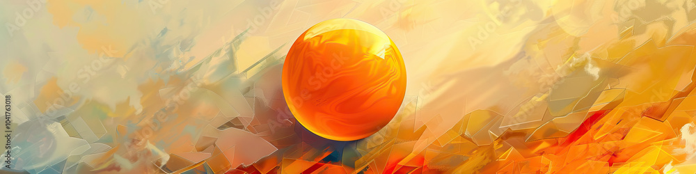 Aufkleber orange sphere emerging from abstract forms: a single vivid orange orb rises from a background of abs