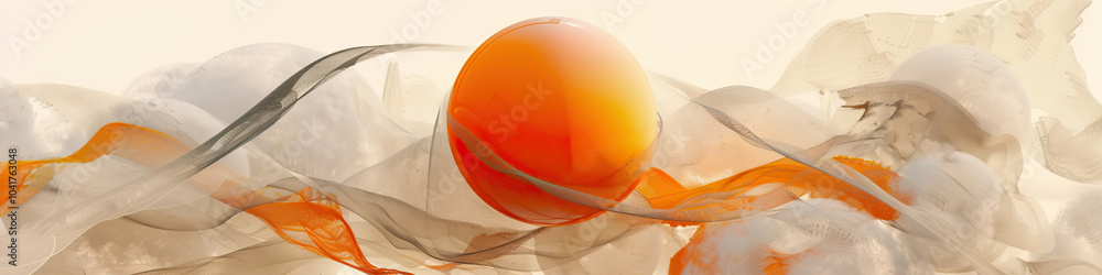 Aufkleber orange sphere emerging from abstract forms: a single vivid orange orb rises from a background of abs
