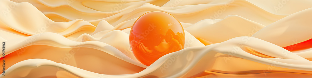 Aufkleber orange sphere emerging from abstract forms: a single vivid orange orb rises from a background of abs
