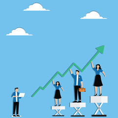 Fototapeta premium Employee team help grow rising arrow chart