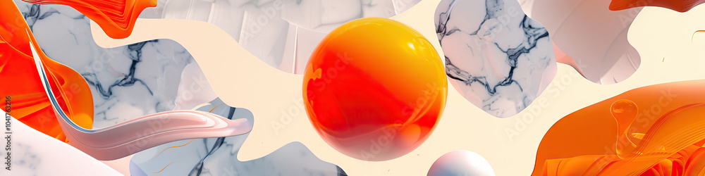 Poster orange sphere emerging from abstract forms: a single vivid orange orb rises from a background of abs