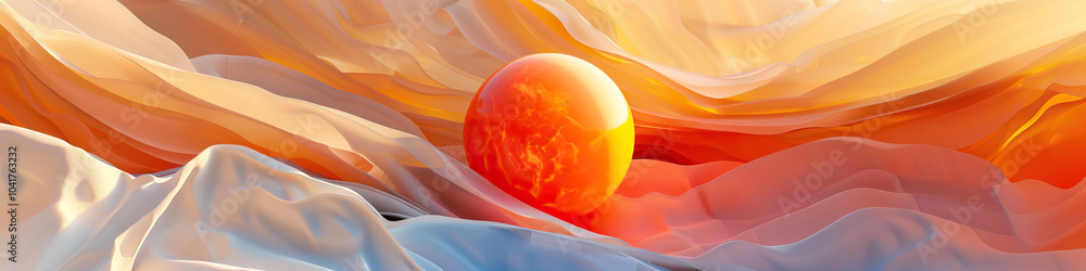 Aufkleber orange sphere emerging from abstract forms: a single vivid orange orb rises from a background of abs