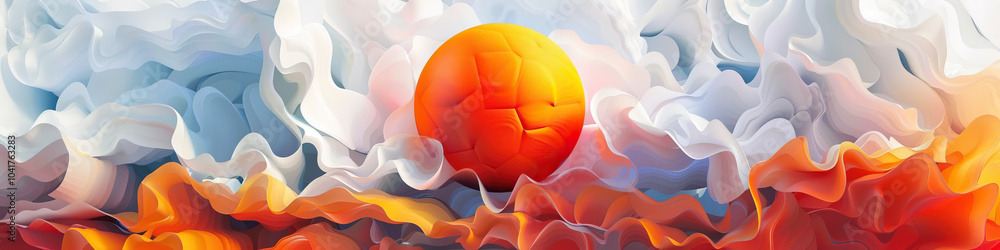 Aufkleber orange sphere emerging from abstract forms: a single vivid orange orb rises from a background of abs