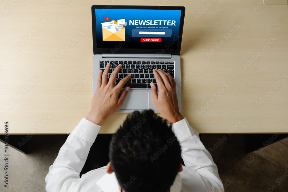 Poster newsletter signup page on computer for customer to subscribe snugly newsletter update information to