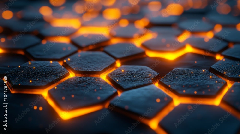 Aufkleber a close-up view reveals hexagonal tiles illuminated by glowing orange light, creating a captivating 