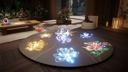 Cutting edge Futuristic Board Game with Holographic Projections Displaying Interactive Challenges and Objectives for an Immersive Gaming Experience