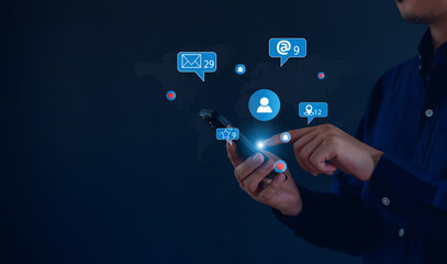 Social media and digital online concept, using smart phone. The concept of living on vacation and playing social media.