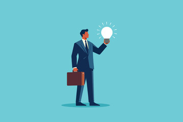 smart businessman holding a light bulb trying to find the newest business idea