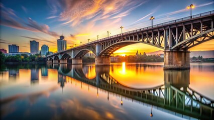 Fototapeta premium Bridge crossing Willamette River at sunrise in Portland Oregon