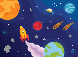 Vector Hand Drawn Outer Space Background Illustrations