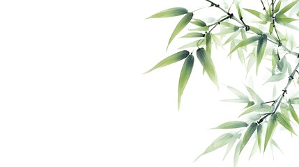 Fototapeta premium Simple Elegant Bamboo Leaves on White Background with Copyspace