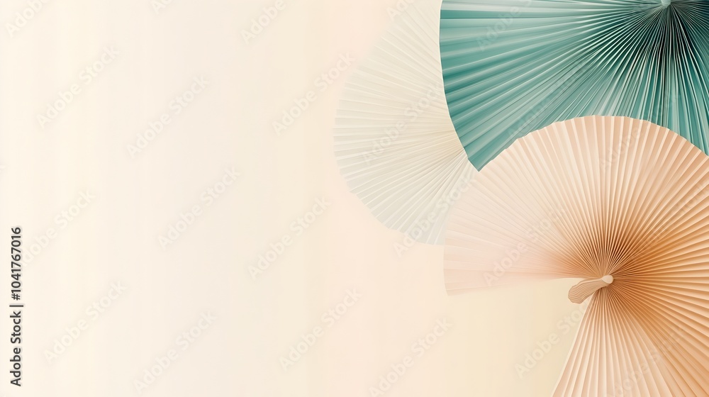 Poster abstract japanese fan in soft pastel colors with elegant simplicity and large copy space