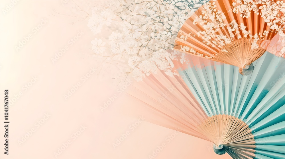 Poster elegant abstract japanese fan in soft colors with ample copy space