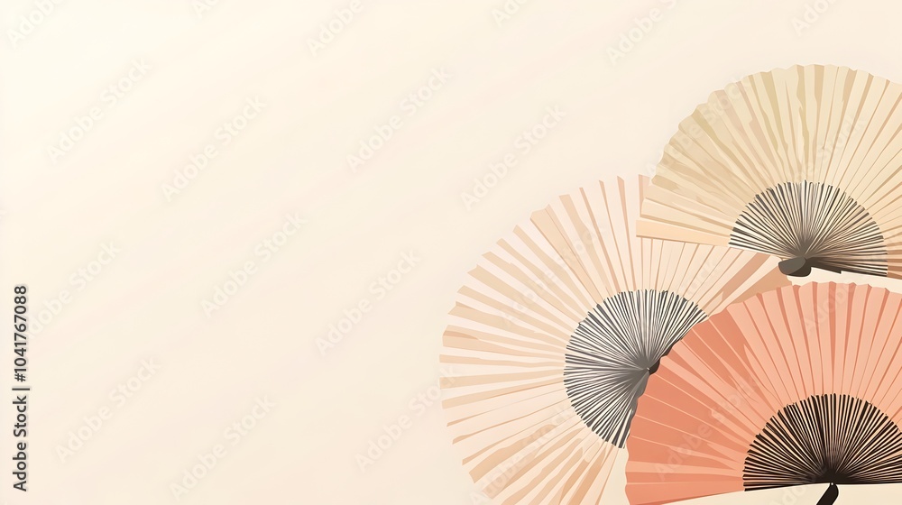 Poster Elegant Japanese Fan in Soft Colors with Empty Copy Space
