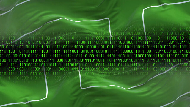 Ladonia flag - 3D realistic waving flag on matrix digital background with binary code