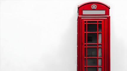 Iconic Red Telephone Booth on Pristine White Background with Copy Space