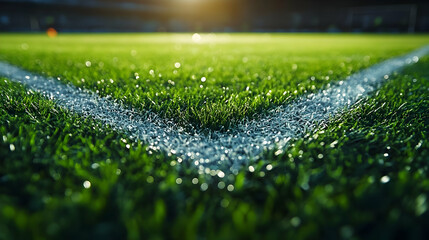 Naklejka premium Green Grass Field with White Lines