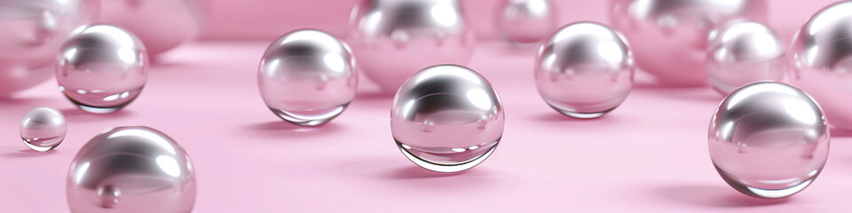 Blush Pink Abstract Background with Rolling Silver Metal Balls