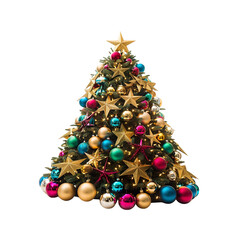 Festive Christmas Tree with Colorful Ornaments and Gold Stars