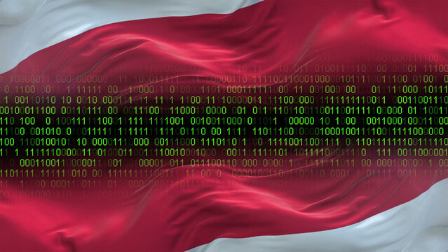 Monaco flag - 3D realistic waving flag on matrix digital background with binary code