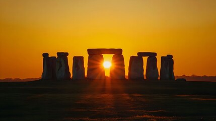 Majestic Sunset Silhouette of Ancient Stonehenge Monument in England