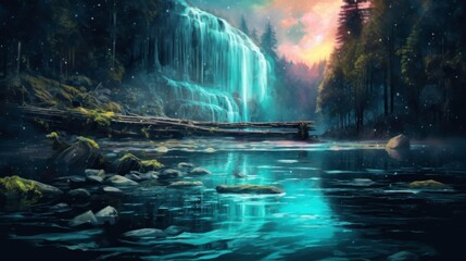 Enchanted Waterfall in a Mystical Forest
