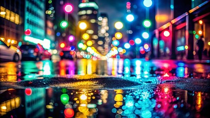 Obraz premium Bokeh Overlay Textures with Rainbow Lens Leaks on Dark Background for Urban Exploration Photography