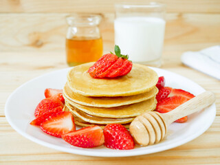 Stack of homemade flourless oatmeal pancakes