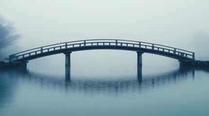 Minimalist Japanese Bridge Over Tranquil Misty River