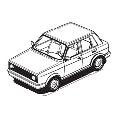 Vector Car Line art Illustration on White Background.