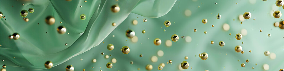 Sage Green Abstract Background with Dropped Gold Metal Beads