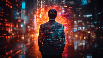 Corporate Executive Standing in Front of City Lights