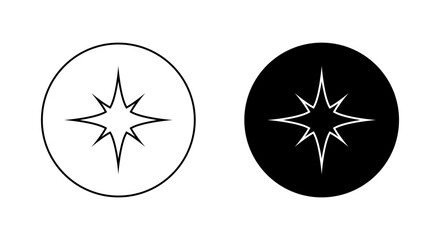 Sparkling star line icon on black circle. Glitter, twinkle, shine sign symbol