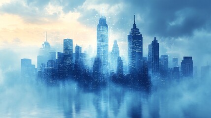 Obraz premium Digital Blueprint of a Corporate City Skyline
