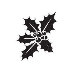 Christmas Holly Berry and Mistletoe Silhouette - White Background Icon.