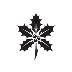 Christmas Holly Berry and Mistletoe Silhouette - White Background Icon.