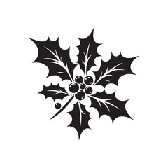 Holly Berry and Mistletoe Silhouette Icon for Christmas Design.