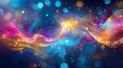 Fototapeta premium Colorful Neon Waves and Particles Flowing in Abstract Design