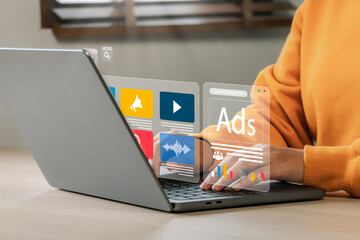 Online sales concept of digital marketing, ad, product ads, promotion of products or services...