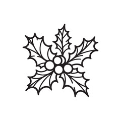 Christmas Holly Berry Icon - Elegant Line Art on White.