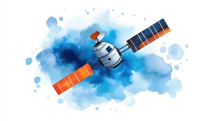 Fototapeta premium Illustration of a satellite in space with vibrant colors and abstract background.