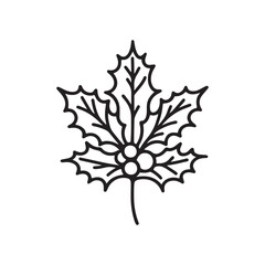 Holly Berry Line Art for Christmas - Simple Design on White.
